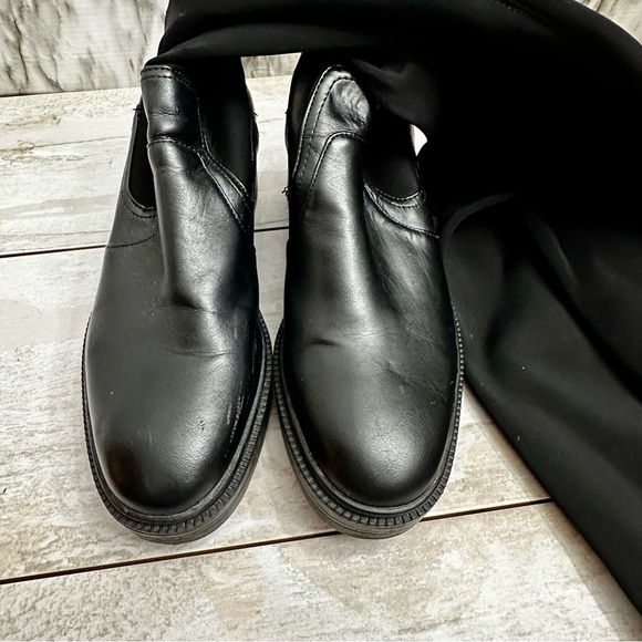 Zara Womens Sz 36 US 6 Black Stretch Knee High Boots Lug Bottom Wide Shaft Moto - Picture 4 of 16